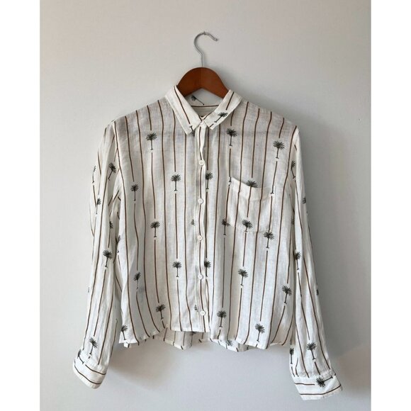 RAILS Charli Button Down Linen Shirt Stripe Palms Size Medium - Picture 4 of 8